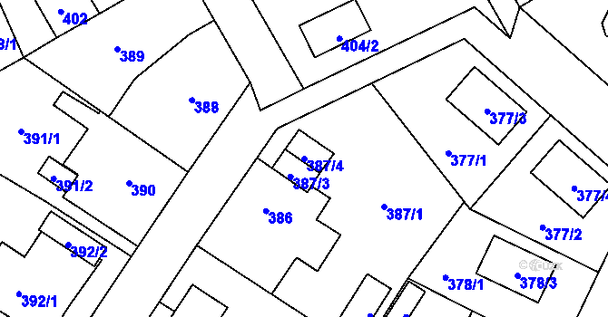 Parcela st. 387/4 v KÚ Bukovec, Katastrální mapa