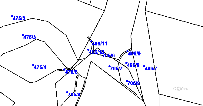 Parcela st. 705/6 v KÚ Bukovec, Katastrální mapa