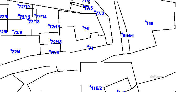 Parcela st. 74 v KÚ Bukovec, Katastrální mapa
