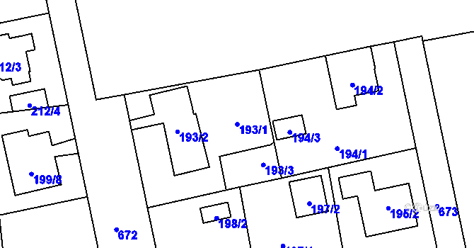 Parcela st. 193/1 v KÚ Bukovec, Katastrální mapa