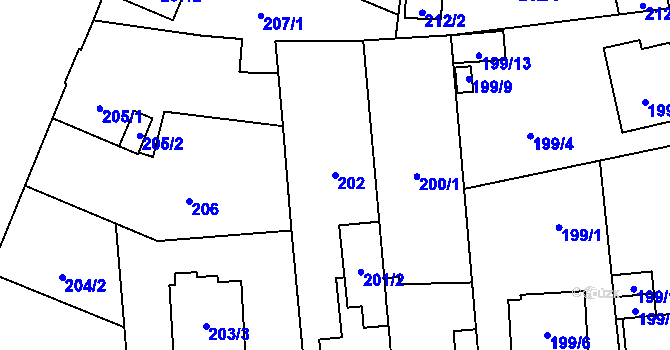 Parcela st. 202 v KÚ Bukovec, Katastrální mapa