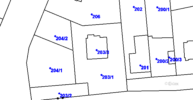 Parcela st. 203/3 v KÚ Bukovec, Katastrální mapa