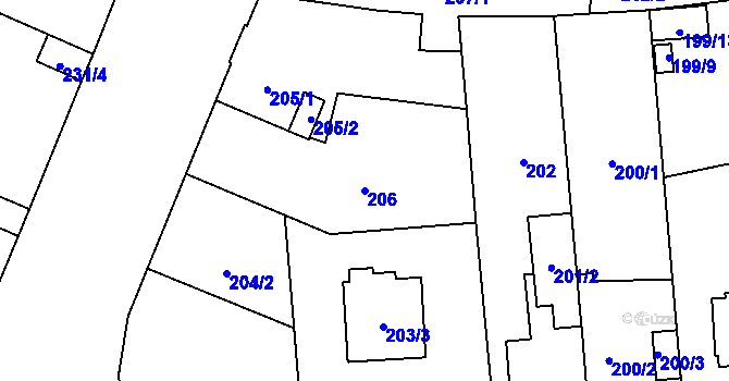 Parcela st. 206 v KÚ Bukovec, Katastrální mapa