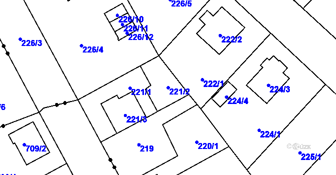 Parcela st. 221/2 v KÚ Bukovec, Katastrální mapa