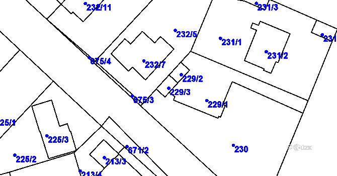 Parcela st. 229/3 v KÚ Bukovec, Katastrální mapa