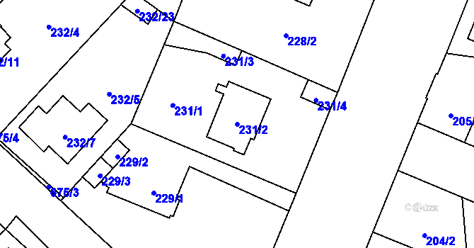 Parcela st. 231/2 v KÚ Bukovec, Katastrální mapa