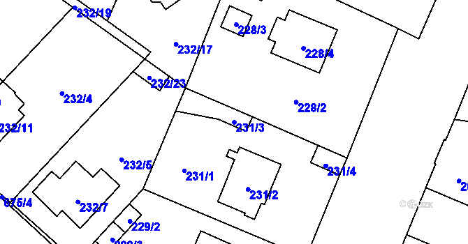 Parcela st. 231/3 v KÚ Bukovec, Katastrální mapa