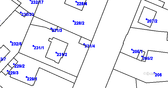 Parcela st. 231/4 v KÚ Bukovec, Katastrální mapa