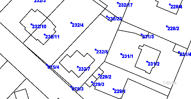 Parcela st. 232/5 v KÚ Bukovec, Katastrální mapa