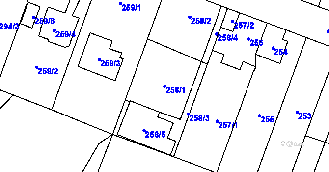 Parcela st. 258/1 v KÚ Bukovec, Katastrální mapa