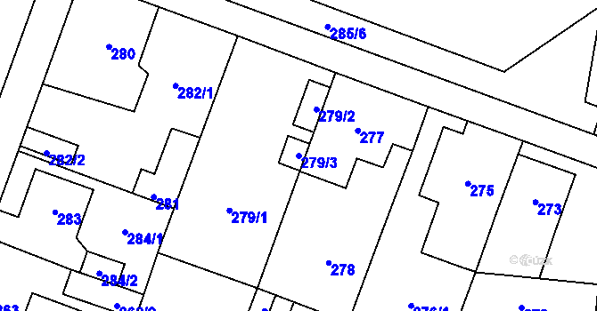 Parcela st. 279/3 v KÚ Bukovec, Katastrální mapa