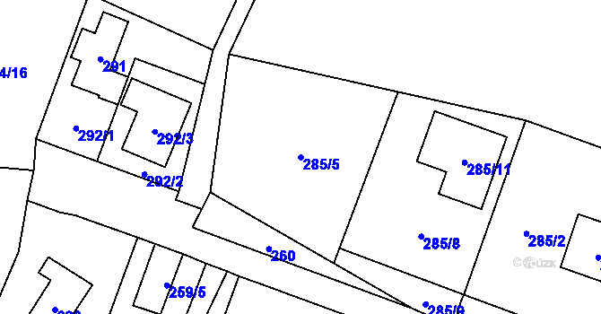 Parcela st. 285/5 v KÚ Bukovec, Katastrální mapa