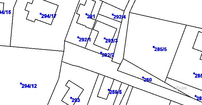 Parcela st. 292/2 v KÚ Bukovec, Katastrální mapa