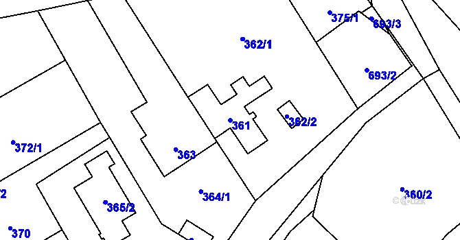 Parcela st. 361 v KÚ Bukovec, Katastrální mapa