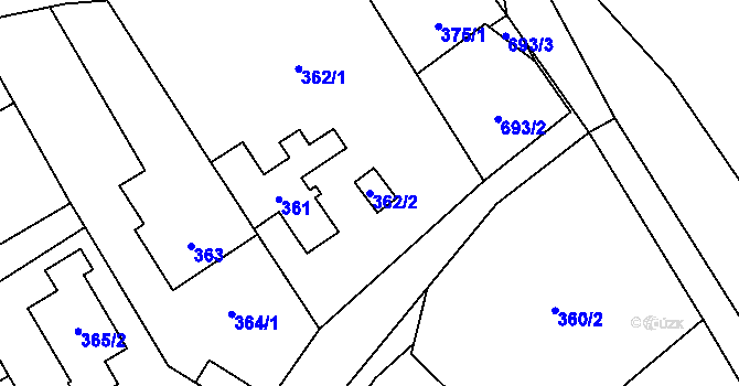 Parcela st. 362/2 v KÚ Bukovec, Katastrální mapa