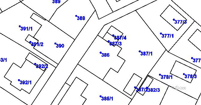 Parcela st. 386 v KÚ Bukovec, Katastrální mapa