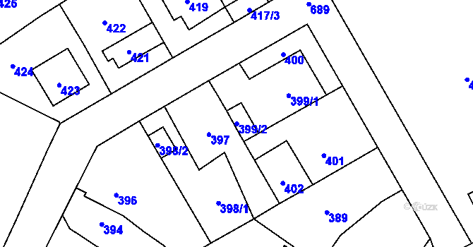 Parcela st. 399/2 v KÚ Bukovec, Katastrální mapa
