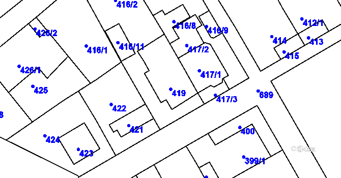 Parcela st. 419 v KÚ Bukovec, Katastrální mapa