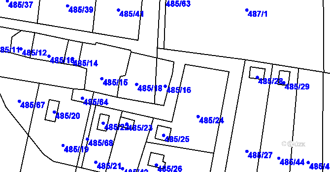 Parcela st. 485/16 v KÚ Bukovec, Katastrální mapa