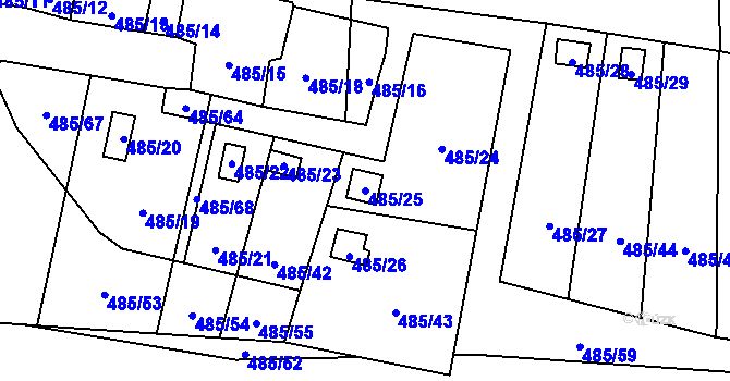 Parcela st. 485/25 v KÚ Bukovec, Katastrální mapa
