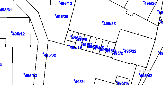 Parcela st. 495/7 v KÚ Bukovec, Katastrální mapa