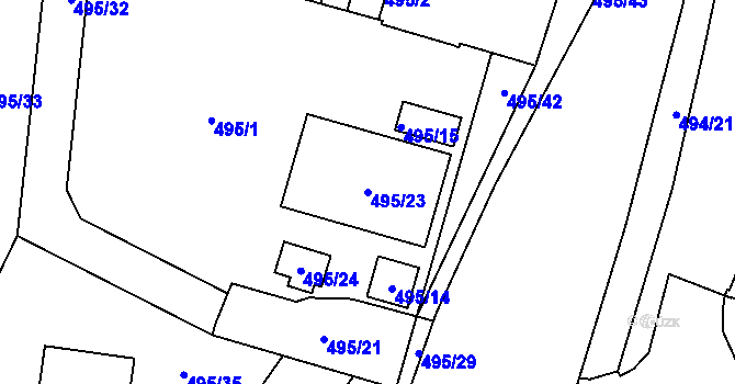 Parcela st. 495/23 v KÚ Bukovec, Katastrální mapa