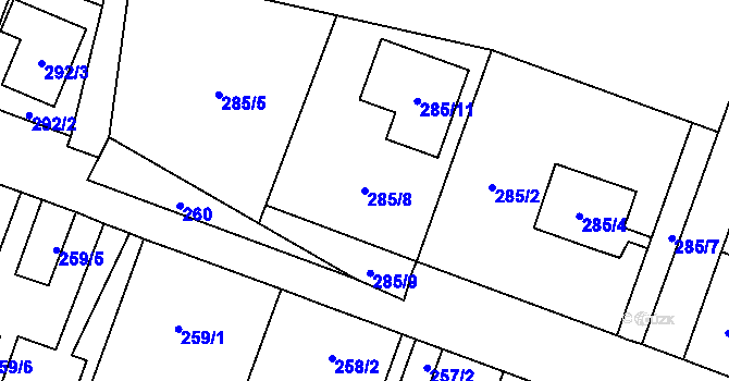 Parcela st. 285/8 v KÚ Bukovec, Katastrální mapa