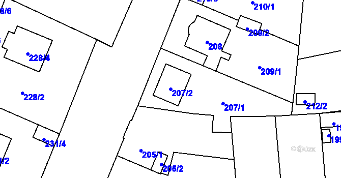 Parcela st. 207/2 v KÚ Bukovec, Katastrální mapa