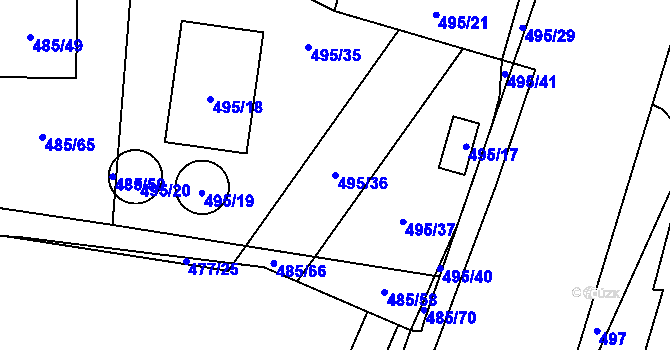 Parcela st. 495/36 v KÚ Bukovec, Katastrální mapa
