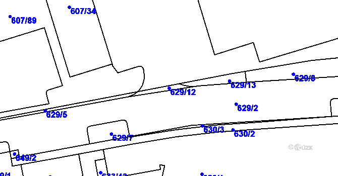 Parcela st. 629/12 v KÚ Plzeň 4, Katastrální mapa