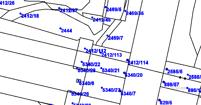 Parcela st. 2412/113 v KÚ Plzeň 4, Katastrální mapa