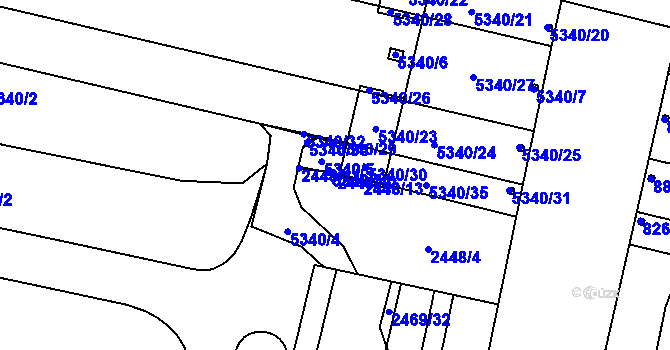Parcela st. 2448/12 v KÚ Plzeň 4, Katastrální mapa