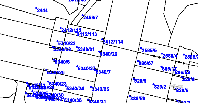 Parcela st. 5340/20 v KÚ Plzeň 4, Katastrální mapa