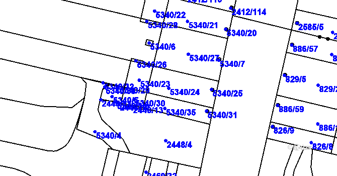 Parcela st. 5340/24 v KÚ Plzeň 4, Katastrální mapa