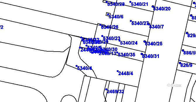 Parcela st. 2448/13 v KÚ Plzeň 4, Katastrální mapa