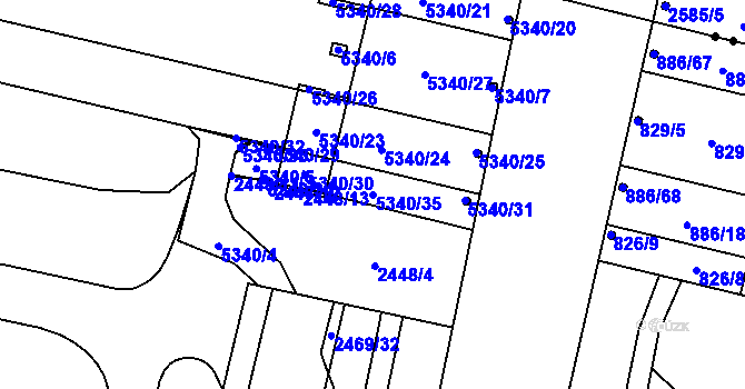 Parcela st. 5340/35 v KÚ Plzeň 4, Katastrální mapa