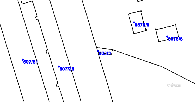 Parcela st. 603/3 v KÚ Plzeň 4, Katastrální mapa