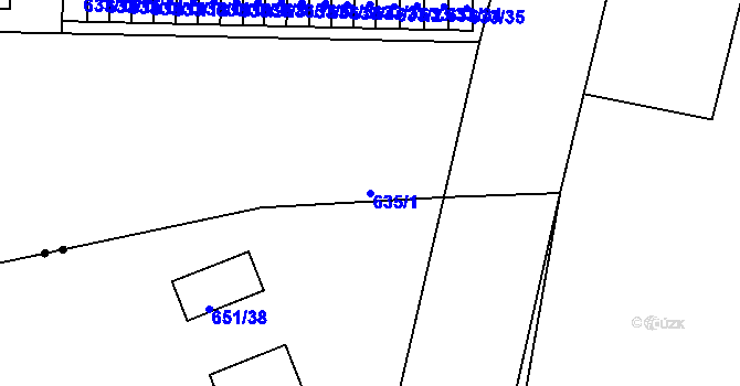 Parcela st. 635/1 v KÚ Plzeň 4, Katastrální mapa