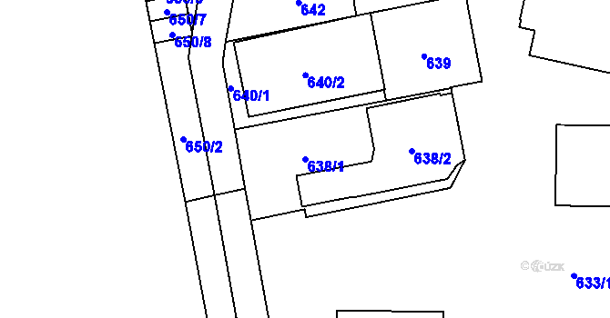 Parcela st. 638/1 v KÚ Plzeň 4, Katastrální mapa