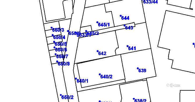 Parcela st. 642 v KÚ Plzeň 4, Katastrální mapa