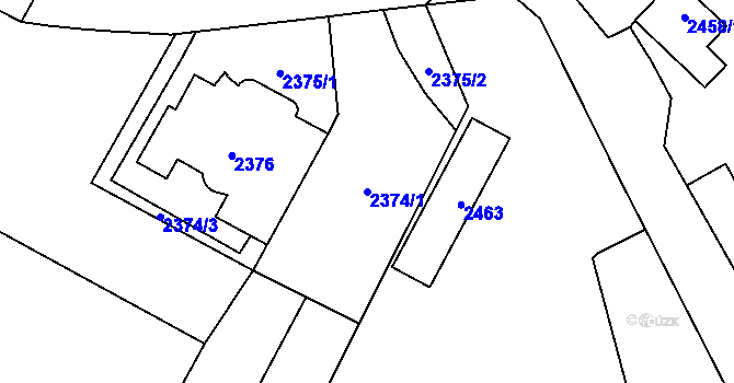 Parcela st. 2374/1 v KÚ Plzeň 4, Katastrální mapa