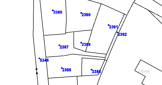 Parcela st. 2388 v KÚ Plzeň 4, Katastrální mapa