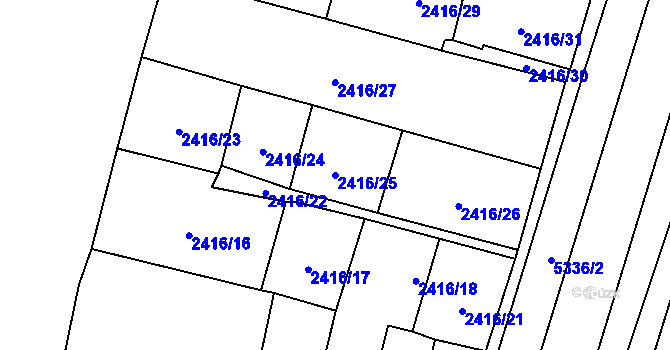 Parcela st. 2416/25 v KÚ Plzeň 4, Katastrální mapa