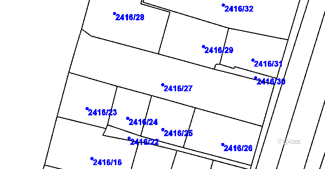Parcela st. 2416/27 v KÚ Plzeň 4, Katastrální mapa