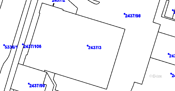 Parcela st. 2437/3 v KÚ Plzeň 4, Katastrální mapa