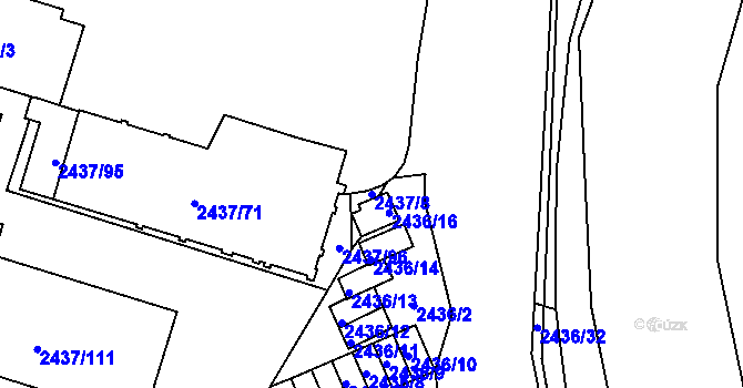 Parcela st. 2437/8 v KÚ Plzeň 4, Katastrální mapa