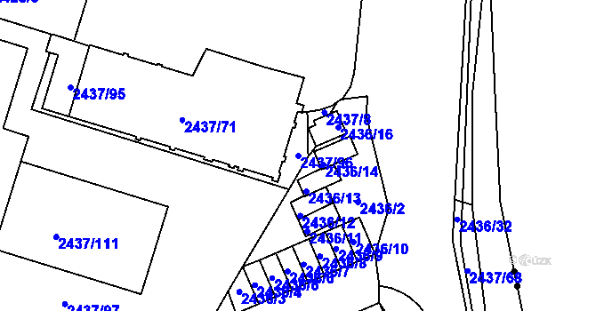 Parcela st. 2437/96 v KÚ Plzeň 4, Katastrální mapa