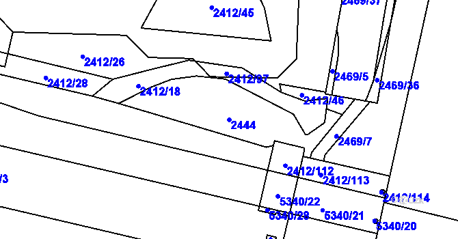 Parcela st. 2444 v KÚ Plzeň 4, Katastrální mapa