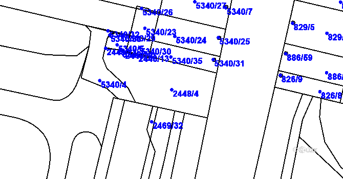 Parcela st. 2448/4 v KÚ Plzeň 4, Katastrální mapa