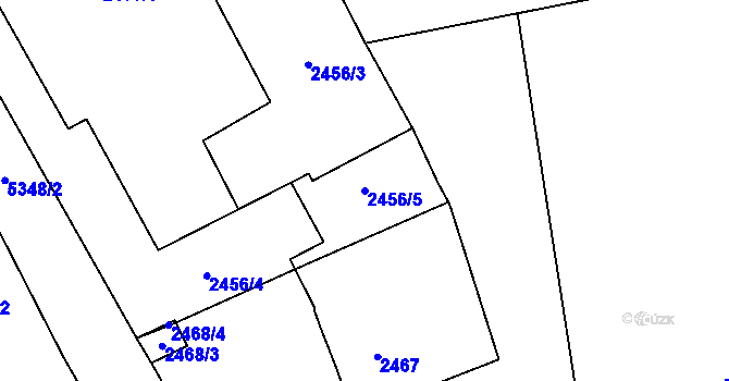 Parcela st. 2456/5 v KÚ Plzeň 4, Katastrální mapa